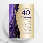 Elegant Gold Purple Agate 40th Birthday Invitation<br><div class="desc">Purple and gold agate 40th birthday party invitation. Elegant modern design featuring watercolor agate marble geode background,  faux glitter gold and typography script font. Trendy invite card perfect for a stylish women's bday celebration. Printed Zazzle invitations or instant download digital printable template.</div>