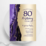 Elegant Gold Purple Agate 80th Birthday Invitation<br><div class="desc">Purple and gold agate 80th birthday party invitation. Elegant modern design featuring watercolor agate marble geode background,  faux glitter gold and typography script font. Trendy invite card perfect for a stylish women's bday celebration. Printed Zazzle invitations or instant download digital printable template.</div>