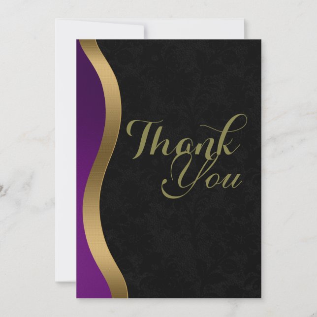 Elegant Gold Purple Black Funeral Thank You Card (Front)