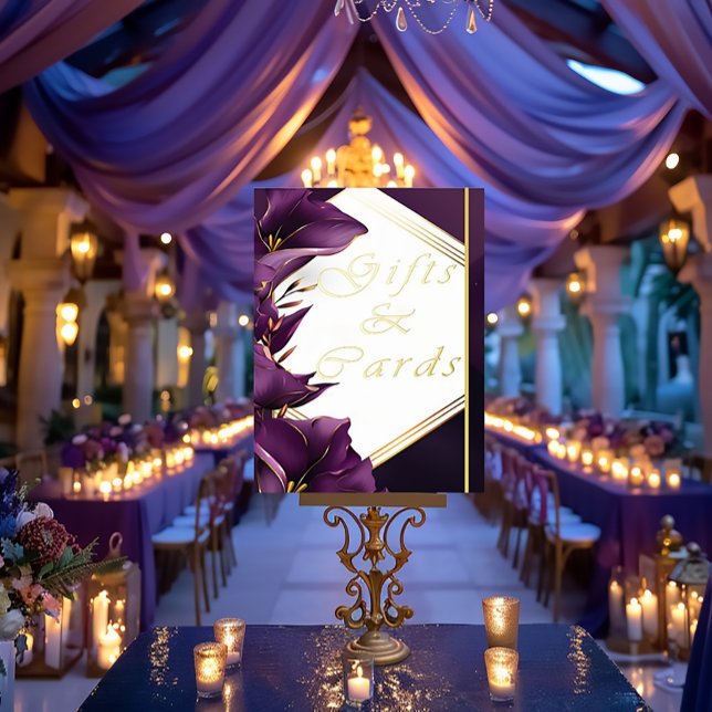 Elegant Gold & Purple Calla Lily Wedding Gifts  Foil Prints (Stylish Gold Fold Wedding Gifts and Card Wedding Poster )