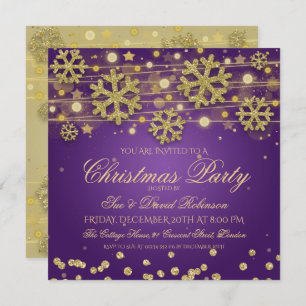 Elegant Gold & Purple Christmas Holiday Party Invitation