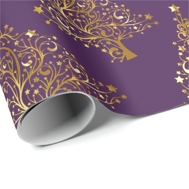 Elegant Gold Purple Christmas Tree Pattern Wrapping Paper (Roll Corner)