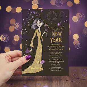 Elegant Gold Purple Corporate New Year Glamorous Invitation