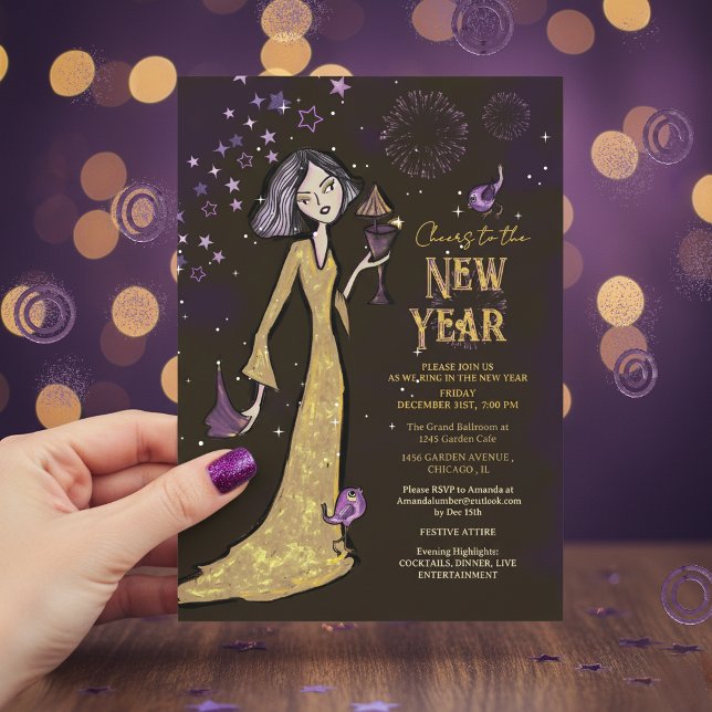 Elegant Gold Purple Corporate New Year Glamorous  Invitation (Elegant Gold Purple Corporate New Year Glamorous Invitation)