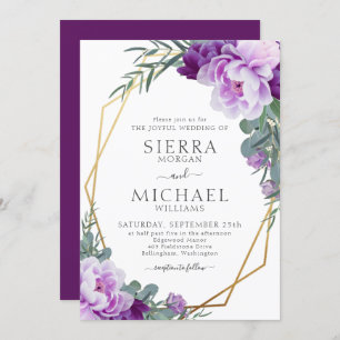 Elegant Gold & Purple Floral Eucalyptus Wedding Invitation