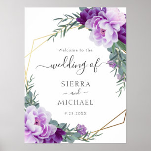 Elegant Gold & Purple Floral Eucalyptus Wedding Poster