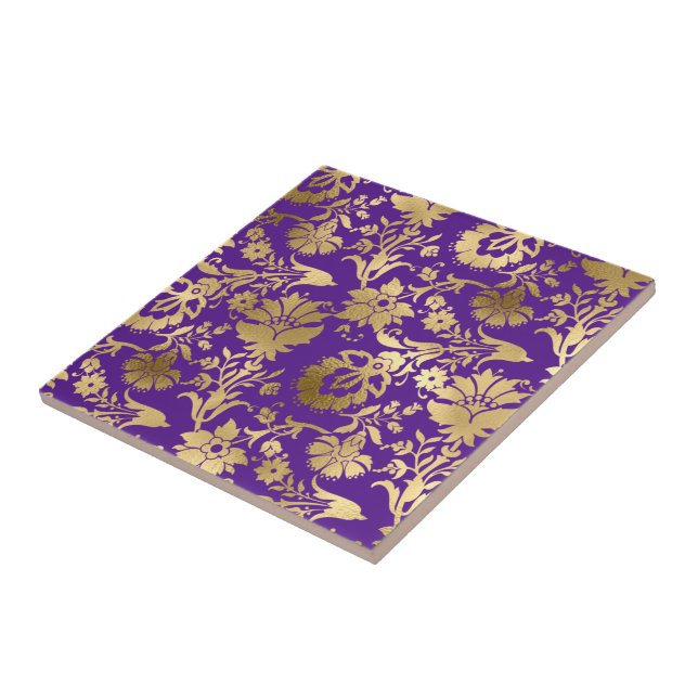 Elegant Gold Purple Floral Tile (Side)