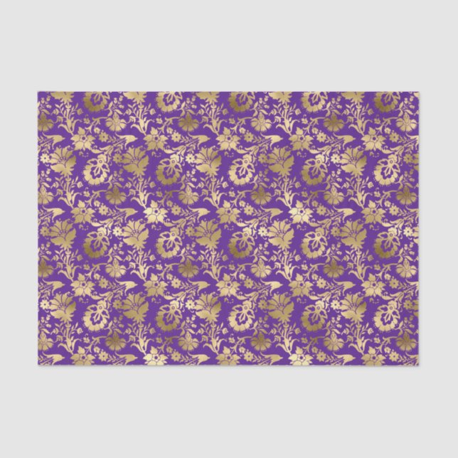 Elegant Gold Purple Floral  Tissue Paper (Front)