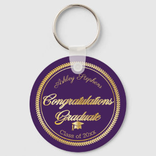 Elegant Gold   Purple Grad Cap Class of 2021 Key Ring