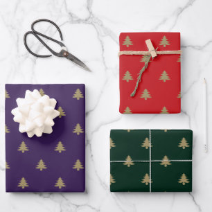 Elegant gold purple green red Christmas Trees Wrapping Paper Sheet