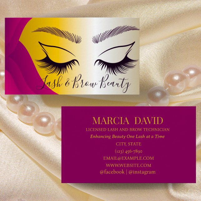 Elegant Gold & Purple Lash & Brow Artist Business  Business Card (Creator Uploaded)