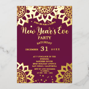Elegant Gold Purple Mandala New Year's Eve Party 