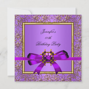 Elegant Gold Purple Mauve Jewel Birthday Party Invitation