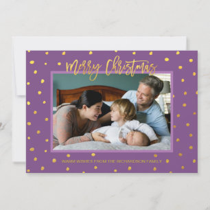 Elegant Gold Purple Merry Christmas Custom Photo Holiday Card