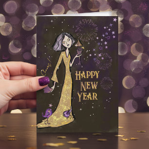 Elegant Gold & Purple New Year Card Corporate