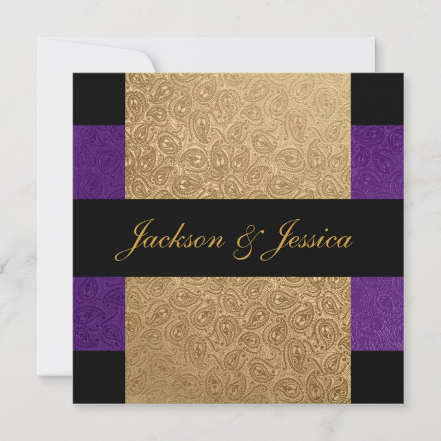Elegant Gold Purple Paisley Engagement Party Invitation (Front)