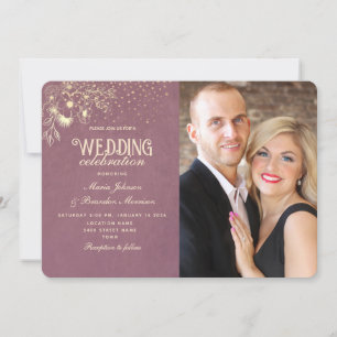 Elegant Gold Purple Photo Wedding Invitation