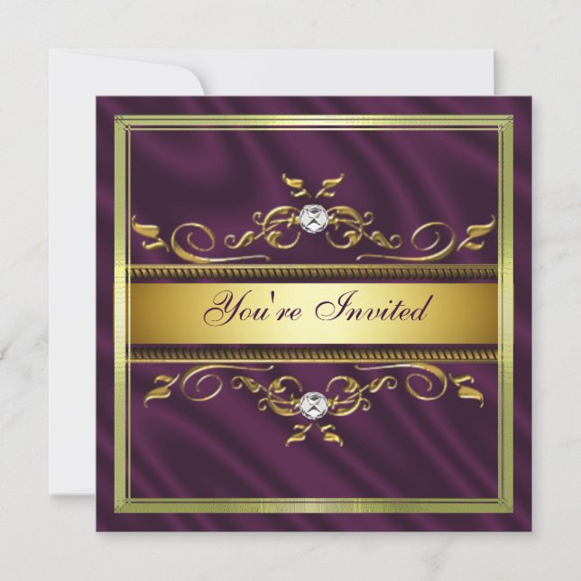 Elegant Gold Purple Silk/Satin Party Invitation Te (Front)