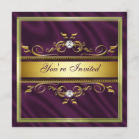 Elegant Gold Purple Silk/Satin Party Invitation Te