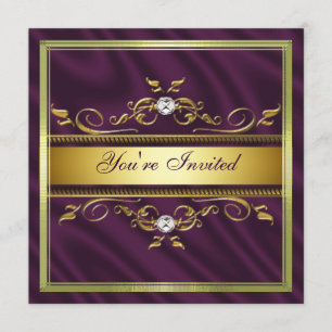 Elegant Gold Purple Silk/Satin Party Invitation Te