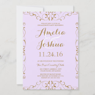 Elegant Gold Purple Swirl Engagement Party Invite