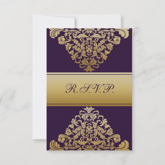elegant gold purple wedding RSVP Standard 3.5 x 5 (Front)