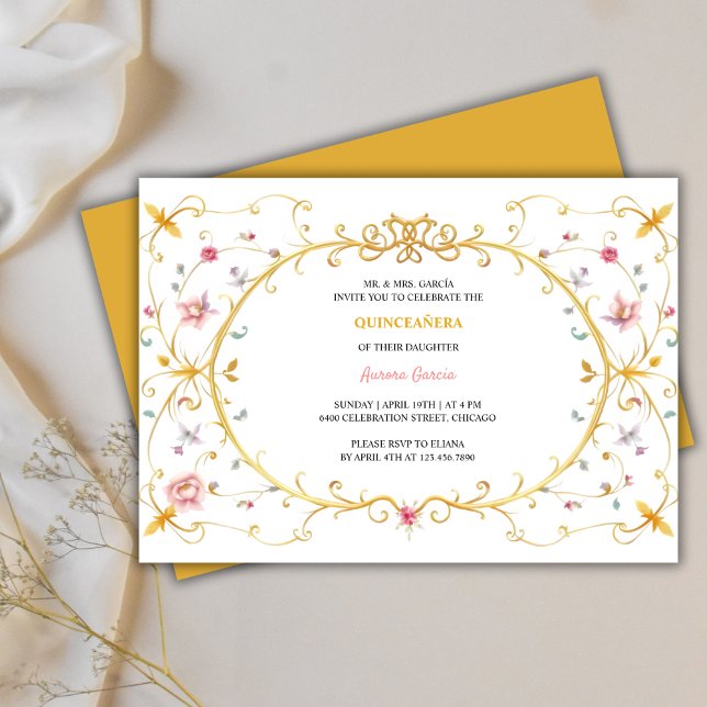 Elegant Gold Quinceañera Royal Birthday Party Invitation (Elegant Gold Quinceañera Royal Birthday Party Invitation)