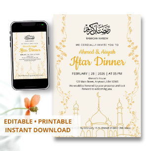 Elegant Gold Ramadan Kareem Iftar Dinner Invitation