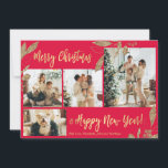 Elegant Gold Red 4 Photo Collage Christmas Card<br><div class="desc">Elegant, Modern Gold and Red Botanical Leaves 4 Photo Collage Merry Christmas Holiday Card. This festive, mimimalist, whimsical four (4) photo holiday card template features a pretty photo collage, faux gold foil botanical leaves, winterberries and says Merry Christmas and Happy New Year! The „Merry Christmas and Happy New Year” greeting...</div>