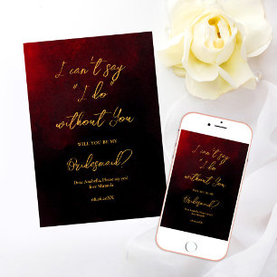 Elegant Gold Red and Black Bridesmaid Invitation