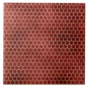 Elegant Gold Red Beehive Honeycomb Tile