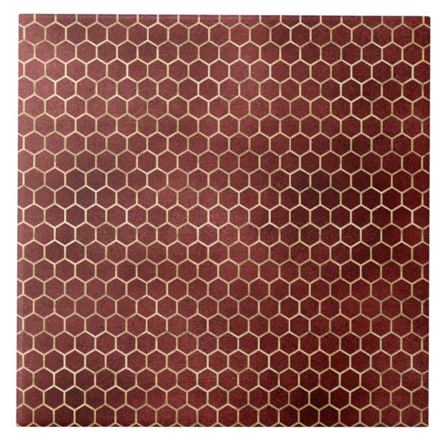 Elegant Gold Red Beehive Honeycomb Tile (Front)
