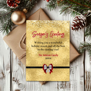 Elegant gold red bow Christmas new year greeting Card