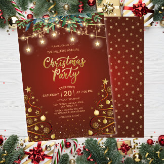 Elegant Gold Red Christmas House Corporate Party Invitation