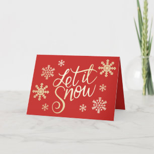 Elegant Gold Red Christmas Let It Snow Snowflakes Card