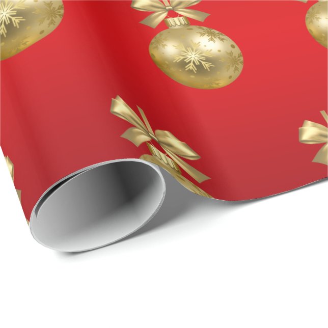 Elegant Gold & Red Christmas Ornament Pattern Wrapping Paper (Roll Corner)