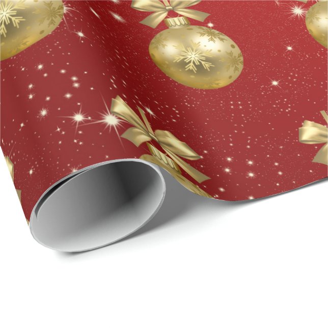 Elegant Gold & Red Christmas Ornament Pattern Wrapping Paper (Roll Corner)