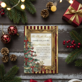 Elegant Gold & Red Christmas Party Invitation
