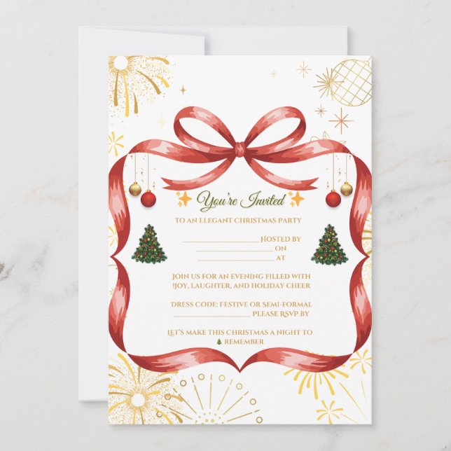  Elegant Gold & Red Christmas Party Invitation (Front)
