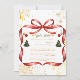 Elegant Gold & Red Christmas Party Invitation