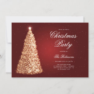 Elegant Gold Red Christmas Tree Program Menu Invitation