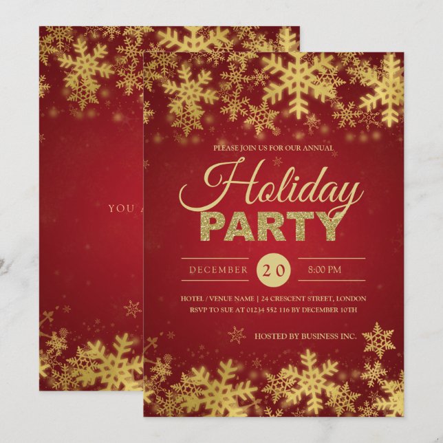 Elegant Gold & Red Corporate Christmas Party Invitation (Front/Back)