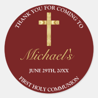 Elegant Gold Red Cross First Communion Thank You Classic Round Sticker