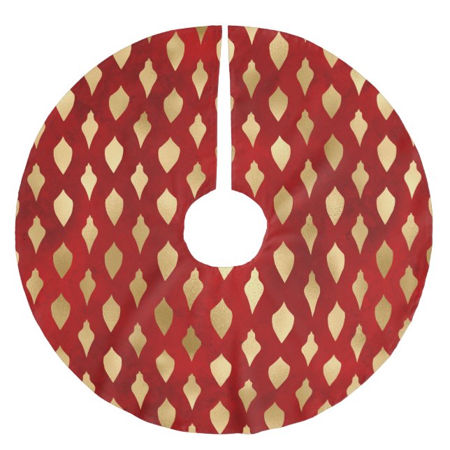 Elegant gold red cute ornaments festive Christmas Brushed Polyester Tree Skirt (Front)