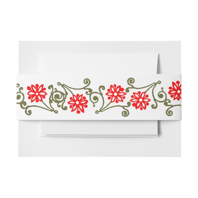 Elegant Gold Red Daisy Etching Border Bands Invitation Belly Band (Front Example)