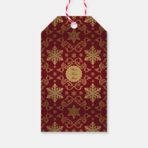 Elegant Gold & Red Damask Christmas Gift Tags
