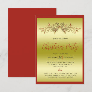 Elegant Gold & Red Decorative Christmas Party Invitation