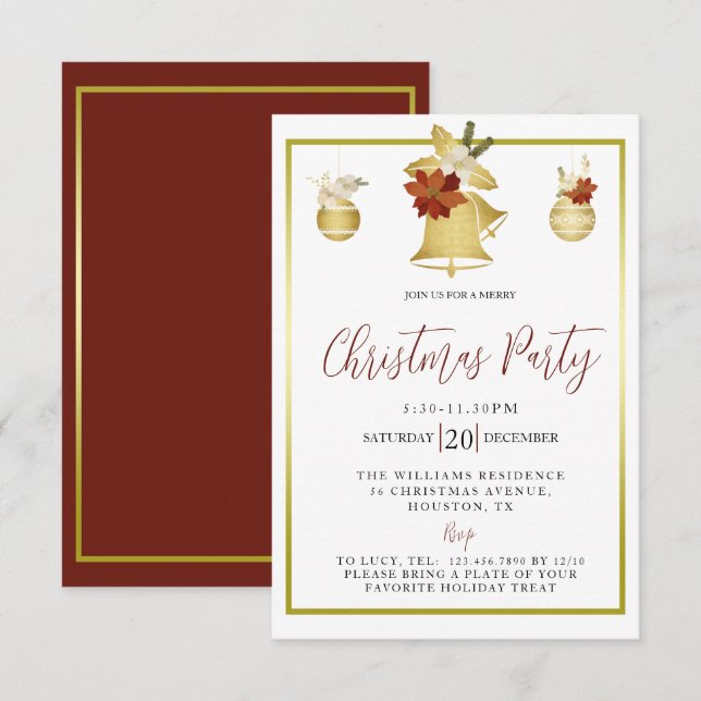 Elegant Gold & Red Festive Christmas Party Invitation (Front/Back)