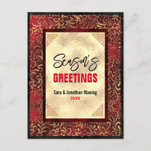 Elegant gold red floral Christmas new year Postcard