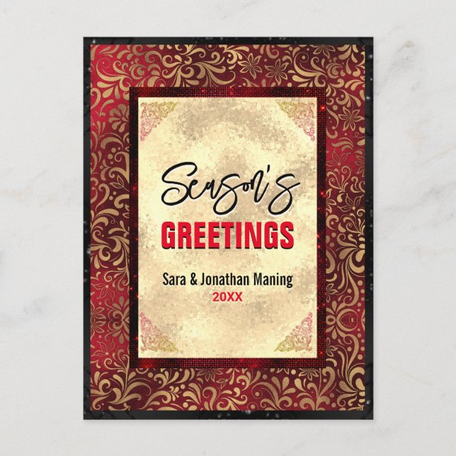 Elegant gold red floral Christmas new year Postcard (Front)